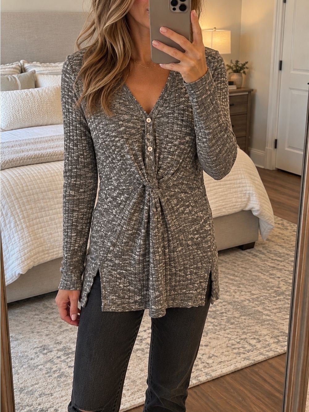 NWT Doe and Rae Heather Gray Ribbed Top